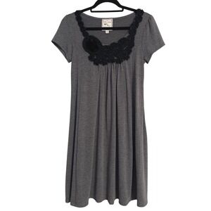 Y2K Vintage Gray Babydoll Dress Top‎ Grunge Short Sleeve Knit Rosette Medium